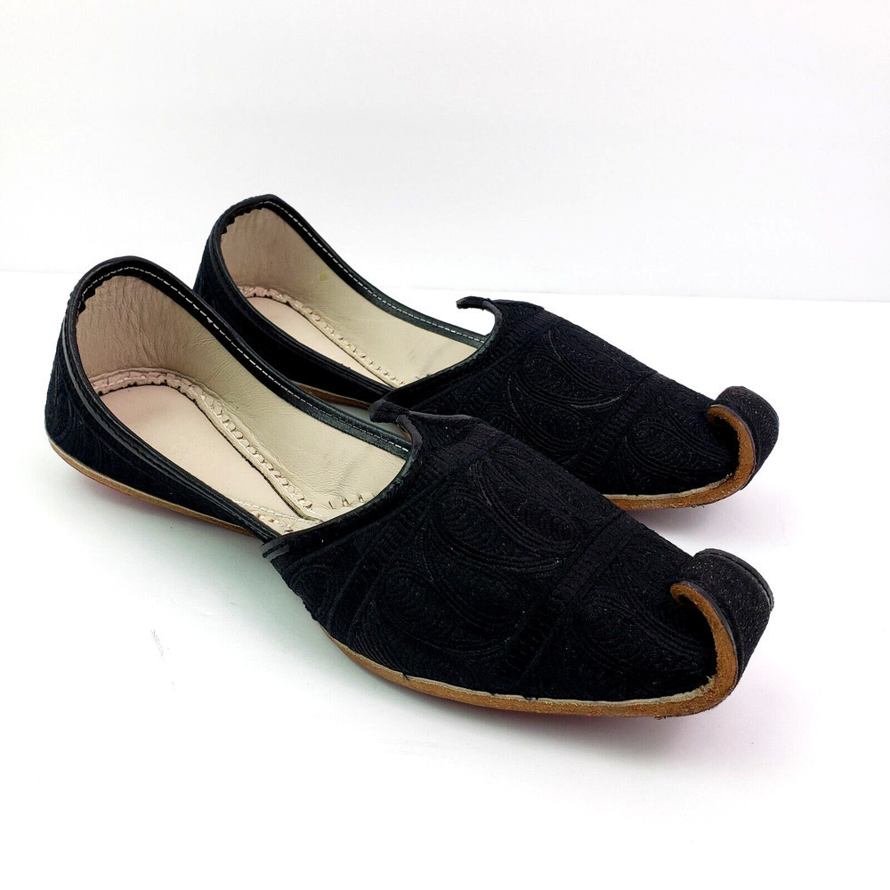 Step n Style Zari Khussa Mens Size 7 Black Leather Handmade Loafer Shoes